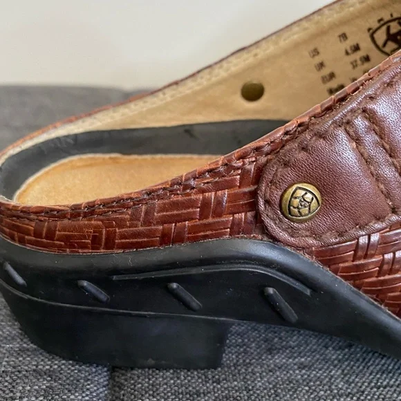 Ariat Basket Woven Rattan Weave Brown Leather Slingback Clogs Mules. Sz 7 - Picture 4 of 16